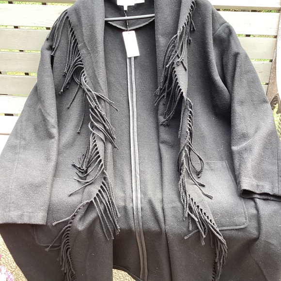 Calvin Klein.  BNWT. Plus size. 1X. Open coatigan with fringing. Black. - Picture 1 of 5